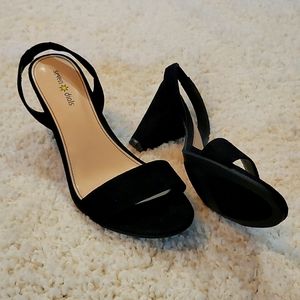 Seven Dials Black Suede Cone Heel Open Toe Slingback Sandals Ramsbury Size 8Su